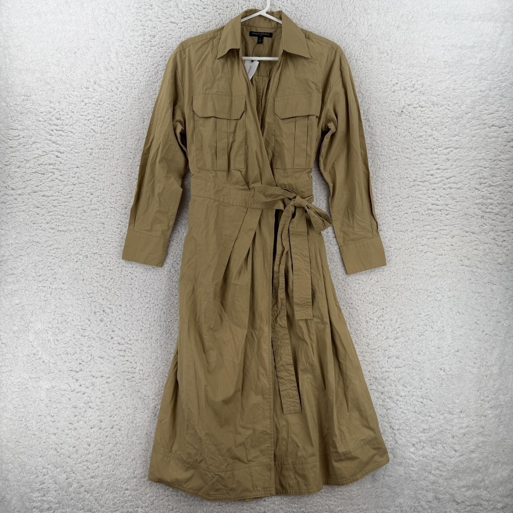Banana Republic Womens Small Petite Beige Wrap Shirt Midi Dress Belted Safari